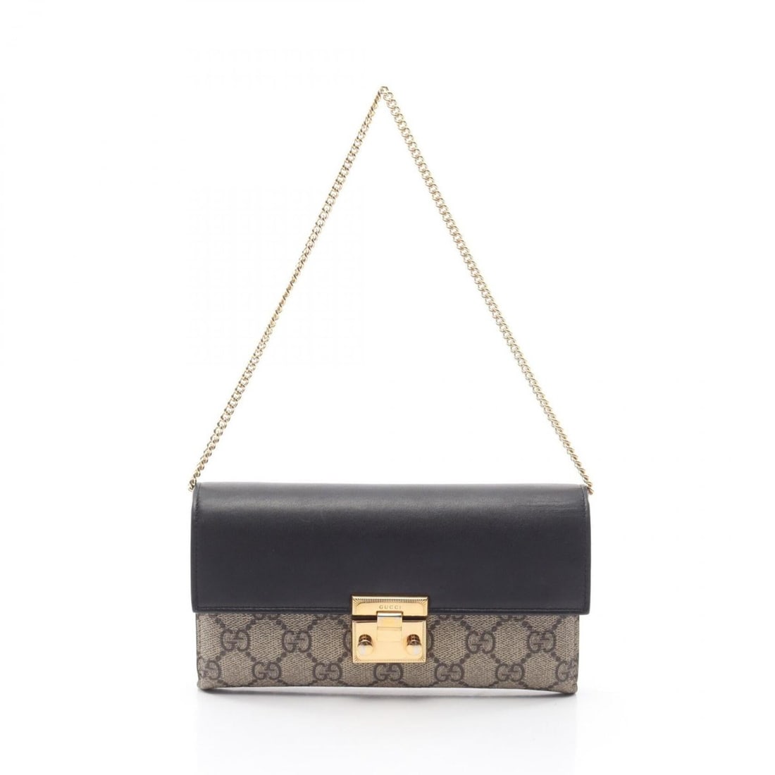 Gucci GG Supreme Chain Wallet Handbag, Coated Canvas Leather, Women's, Black/Beige, 453506: --- Catalog ---Category: SizeSize (HxWxD): 10cm x 19cm x 2cm / 3.93'' x 7.48'' x 0.78''Category: DesignType: HandbagColor: Beige, BlackGender: WomenMaterial: PVC , Leather Category: GeneralMPN: 453506