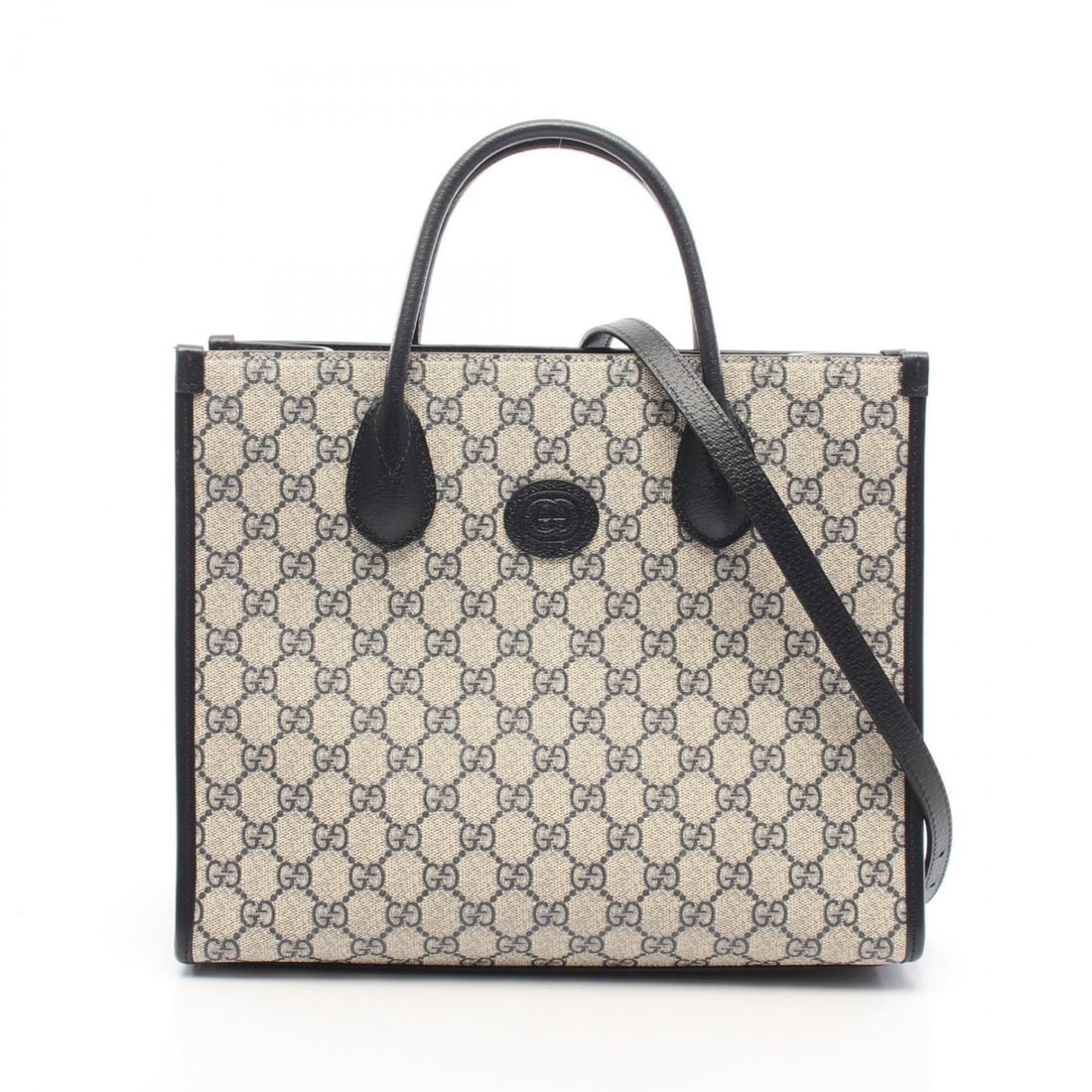 Gucci GG Supreme 2-Way Tote Bag/Handbag, Coated Canvas and Leather, Women's, Navy/Ivory, 659983 (1 of 10)