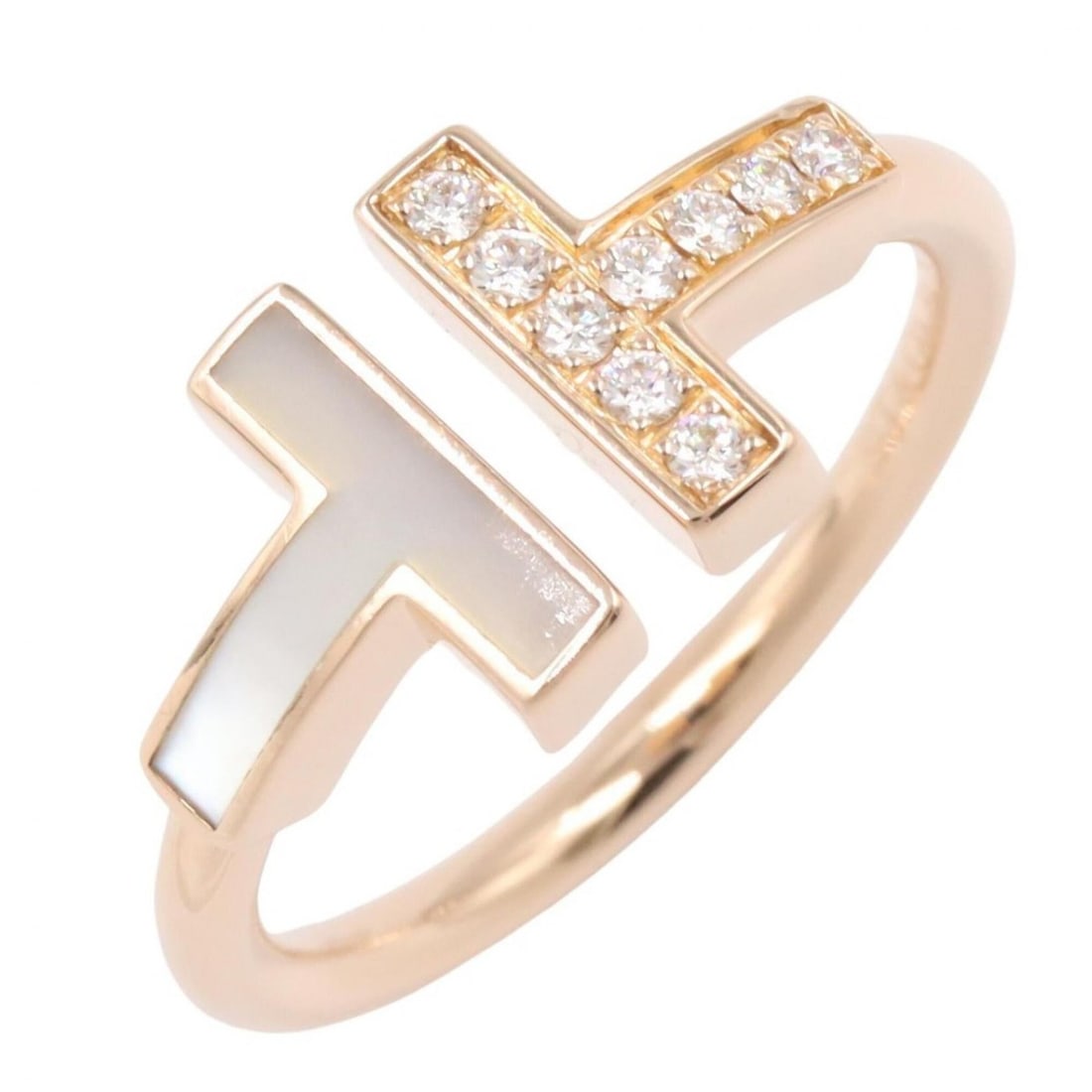 Tiffany & Co. T Wire Ring, Diamond, Mother-of-Pearl 18K Pink Gold (PG), Women's, Tone, Clear White: --- Catalog ---Category: SizeWidth: 1.8mm / 0.07''Weight: 3.9g / 0.13oz.JP Size: 10US Size: 5.5Category: DesignType: Band ringColor: Gold, WhiteStone: Diamond, Mother of pearlGender: WomenMaterial: Pi