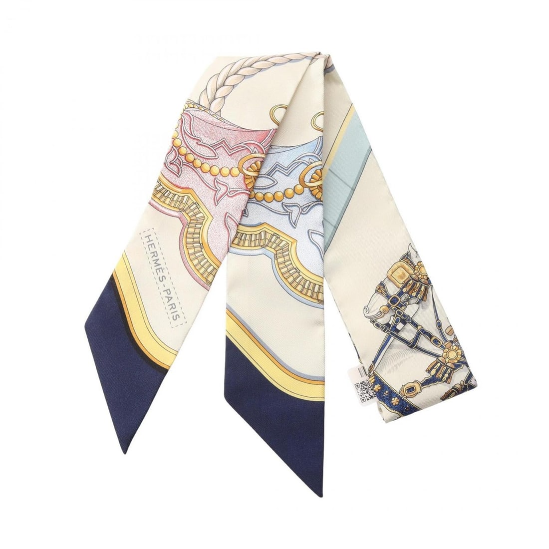Hermes Twilly GRAND APPARAT Scarf Muffler Silk Women's Beige Navy Multicolor: --- Catalog ---Category: SizeSize (LxW): 85cm x 5cm / 33.46'' x 1.96''Category: DesignType: ScarfColor: Beige, Multi-color, NavyGender: WomenMaterial: Silk Category: GeneralBrand: Hermes--- Item List 