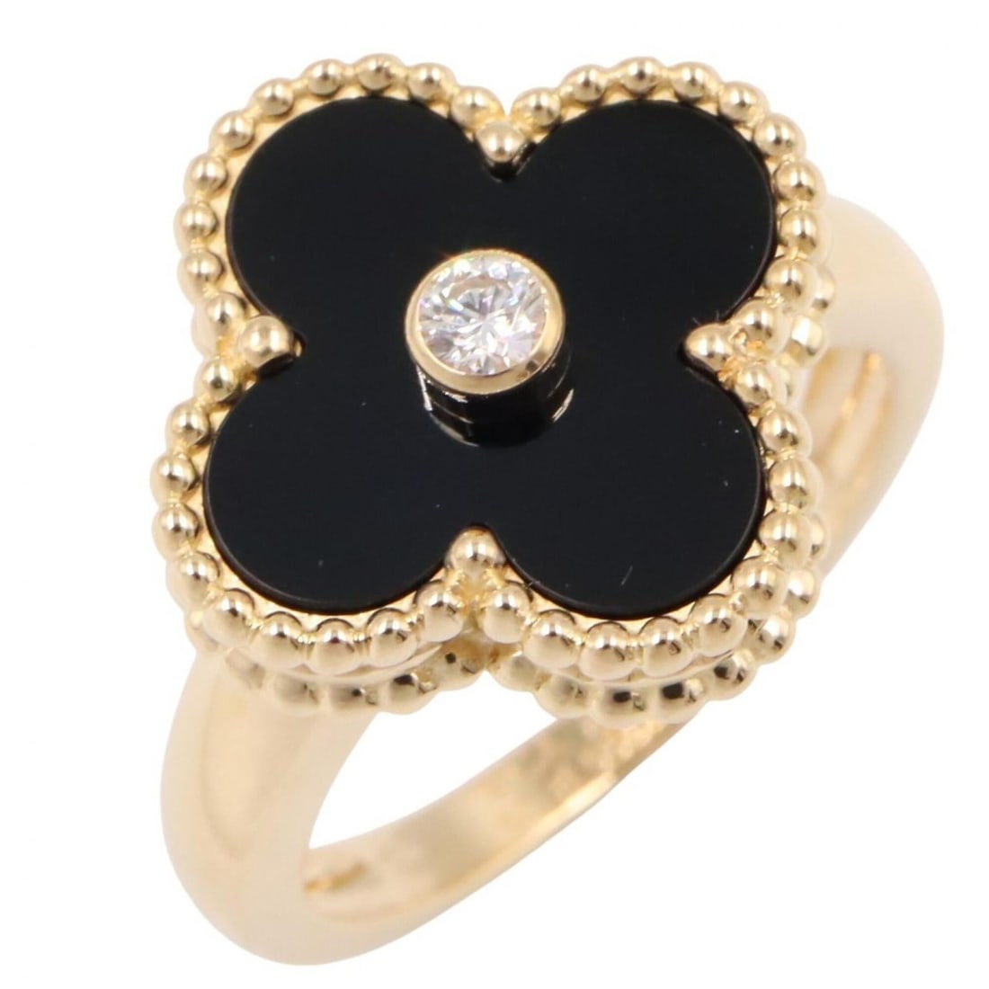 Van Cleef & Arpels Vintage Alhambra Onyx 1PD Ring - 18K (Yellow Gold) Diamond Women's Gold Tone: --- Catalog ---Category: SizeJP Size: 9.5US Size: 5Category: DesignType: Band ringColor: Black, Clear, GoldGender: WomenMaterial: Yellow gold (18K)Category: GeneralMPN: VCARA41000Brand: Van Cleef & Ar