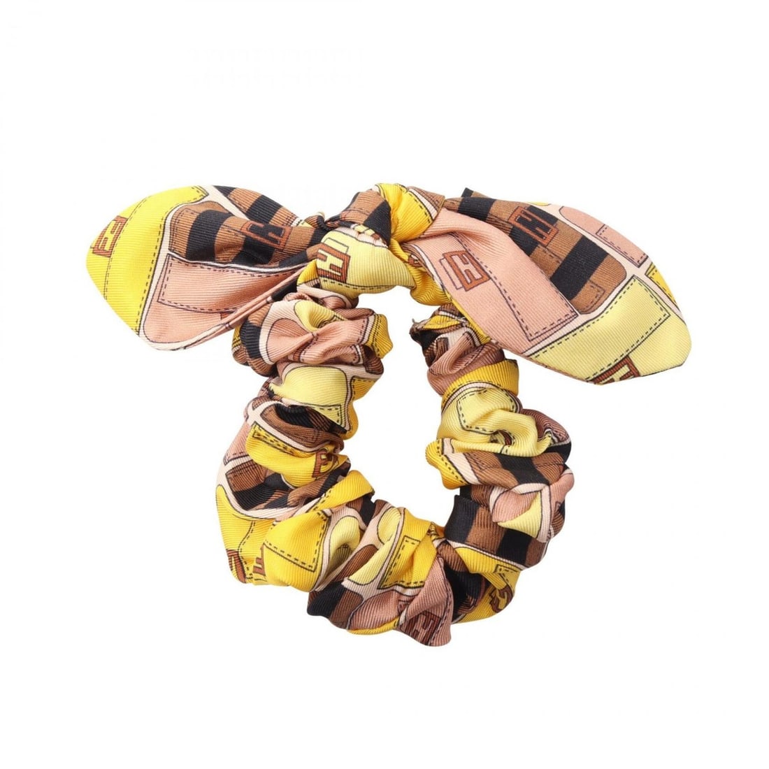 Fendi silk scrunchie with all-over print, available in yellow, brown, and multi-colored tones for: --- Catalog ---Category: SizeSize (LxW): 10cm x 15cm / 3.93'' x 5.9''Category: DesignType: ScrunchieColor: Brown, Multi-color, YellowGender: WomenMaterial: SilkCategory: GeneralBrand: Fendi--- Item Li