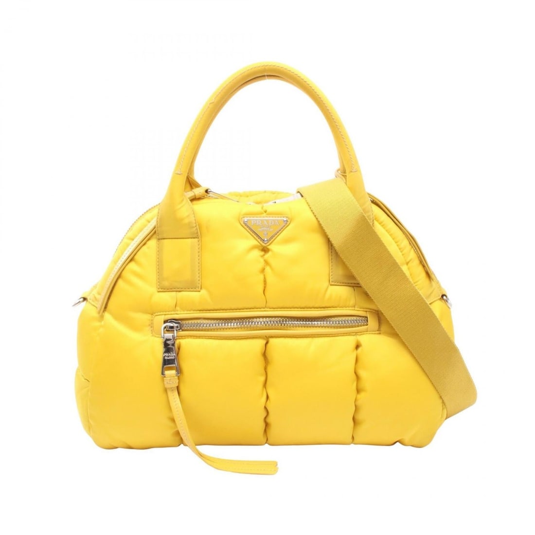Prada Bomber Handbag, Nylon Leather, Women's, Yellow: --- Catalog ---Category: SizeSize (HxWxD): 27cm x 35cm x 17cm / 10.62'' x 13.77'' x 6.69''Strap Length: 74cm - 126.5cm / 29.13'' - 49.8''Handle Length: 42cm / 16.53''Category: DesignType: HandbagColor