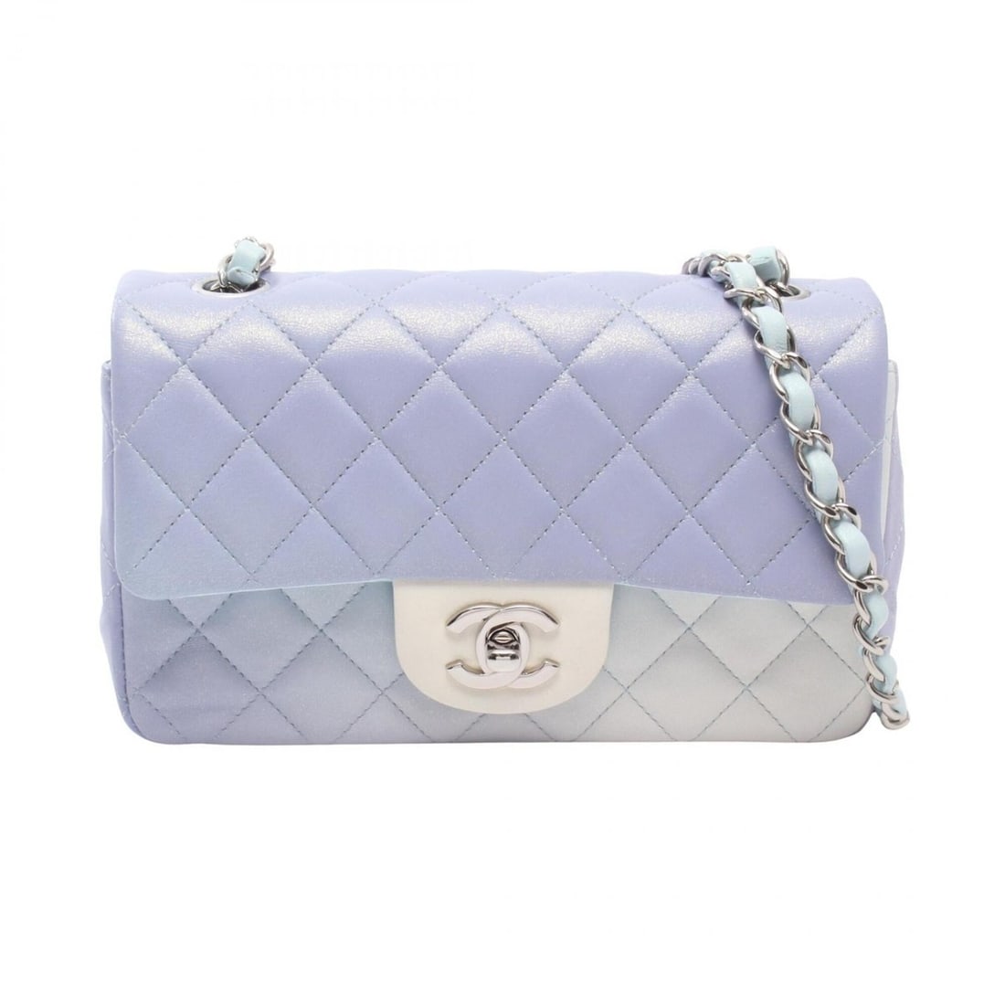 Chanel Mini Matelassé 20 Shoulder Bag/Handbag, Leather, Women's, Purple/White/Blue, A69900: --- Catalog ---Category: SizeSize (HxWxD): 12cm x 20cm x 6.5cm / 4.72'' x 7.87'' x 2.55''Category: DesignType: Handbag, Shoulder bagColor: Blue, Purple, WhiteGender: WomenMaterial: Leather Hardware Co
