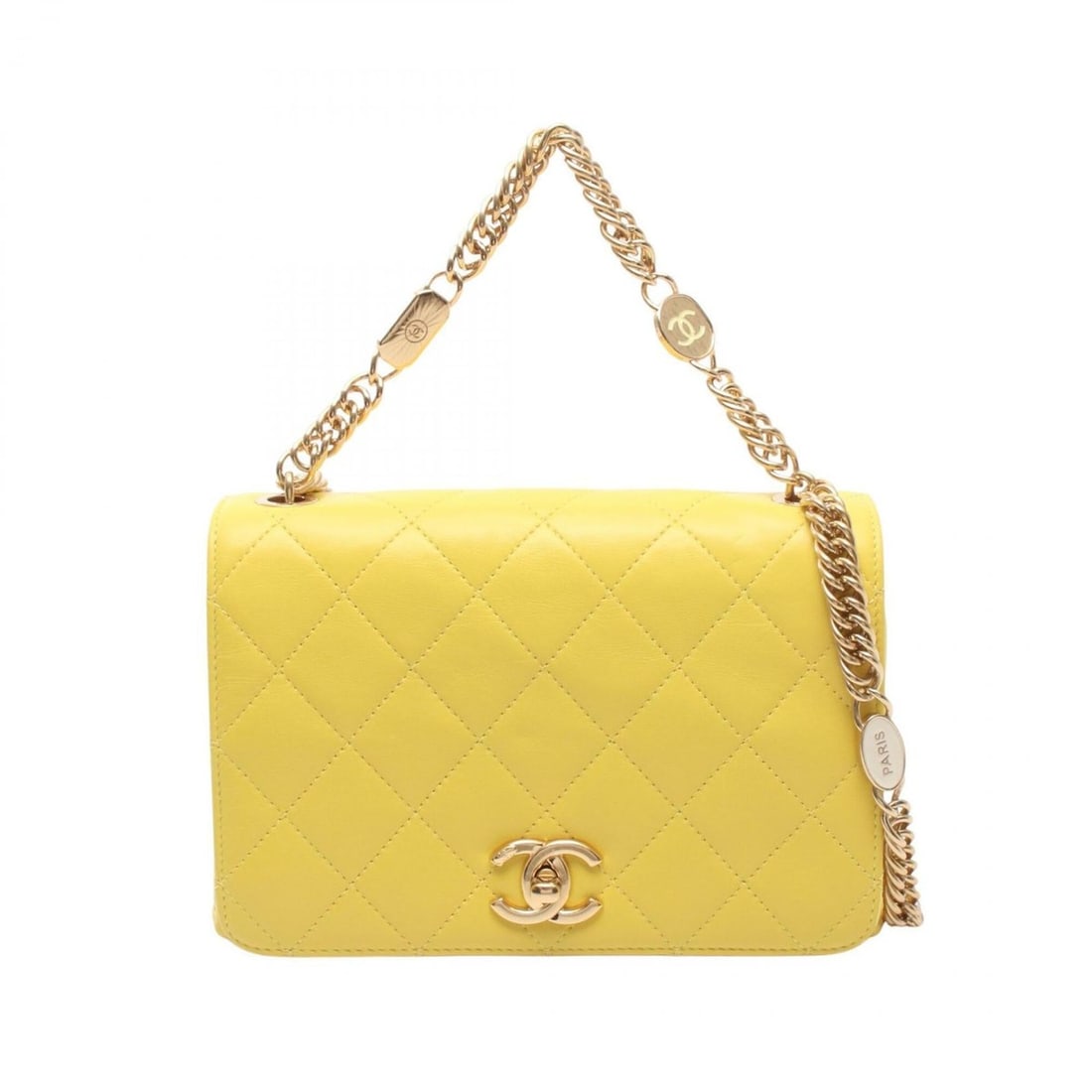 Chanel Matelassé Full Flap Small Shoulder Bag/Handbag, Lambskin Leather, Women's, Yellow (1 of 10)