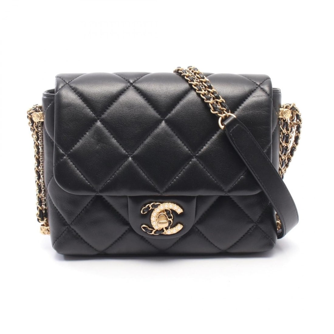 Chanel Matelassé Small Flap Shoulder Bag/Handbag, Lambskin Leather, Women's, Black (1 of 11)