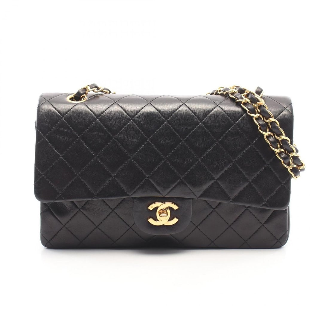 Chanel Matelassé Double Flap Shoulder Bag/Handbag, Lambskin Leather, Women's, Black: --- Catalog ---Category: SizeSize (HxWxD): 16cm x 25cm x 6.5cm / 6.29'' x 9.84'' x 2.55''Category: DesignType: Handbag, Shoulder bagColor: BlackGender: WomenMaterial: Leather Hardware Color: GoldLeath