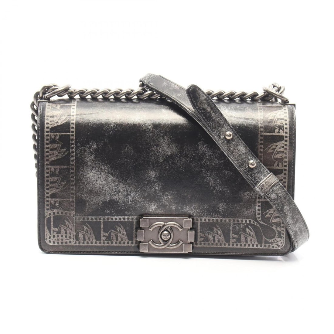 Chanel Boy Antique Silver Hardware Shoulder Bag Handbag Leather Women's Black/Silver A67086 (1 of 16)