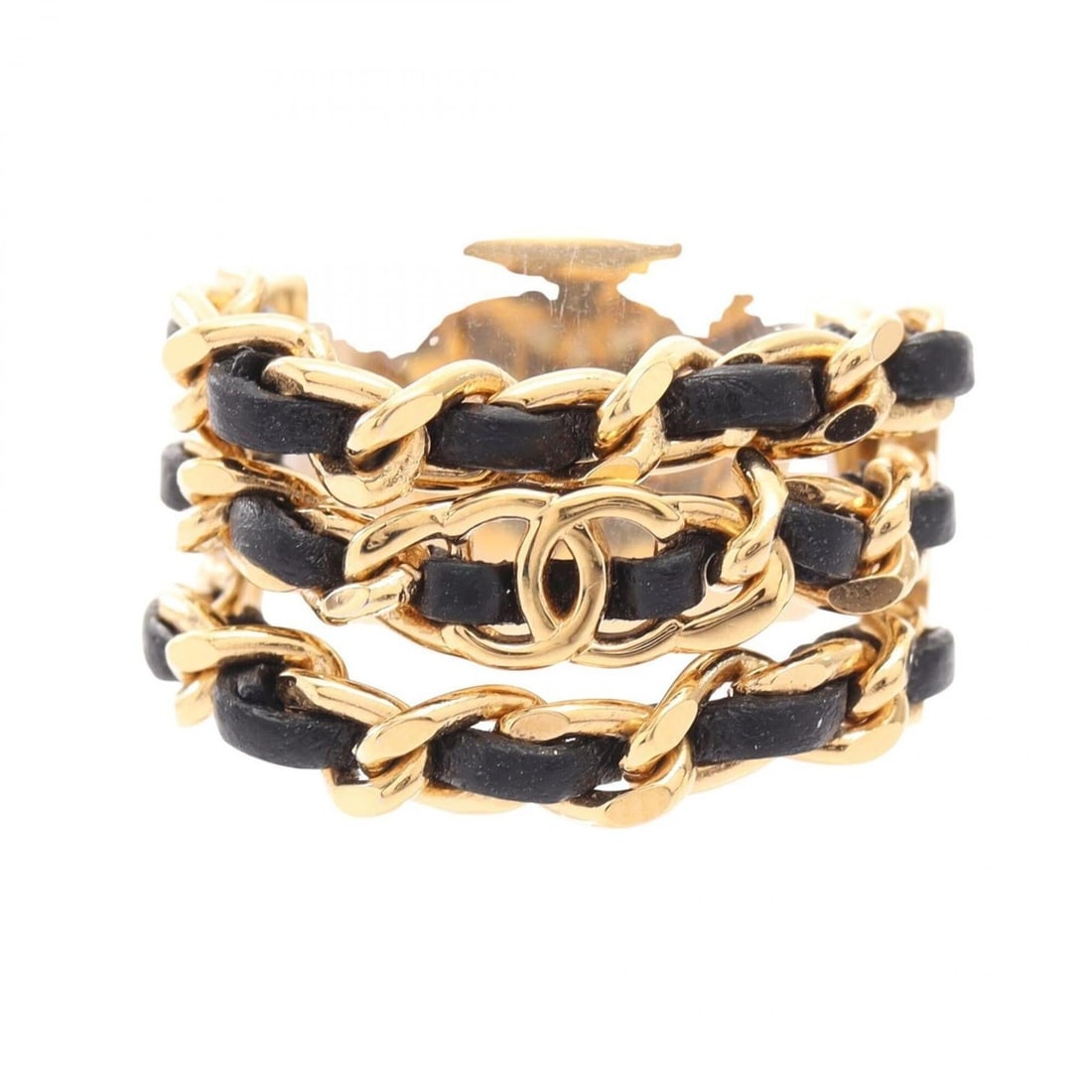 Chanel Coco Mark Ring - Gold Plated Leather Women's Gold/Black: --- Catalog ---Category: SizeJP Size: 12US Size: 6.5Category: DesignType: Band ringColor: Black, GoldGender: WomenMaterial: Gold plating, LeatherCategory: GeneralBrand: Chanel--- Item List ---Section: