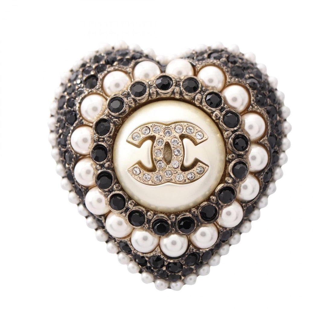 Chanel Coco Mark Heart Brooch Accessory, Gold Plated (GP), Rhinestone, Faux Pearl, Women's, Gold,: --- Catalog ---Category: SizeSize (HxWxD): 3.8cm x 3.5cm / 1.49'' x 1.37''Category: DesignType: BroochColor: Black, Gold, WhiteGender: WomenMaterial: Gold platingCategory: GeneralBrand: Chanel--- Item