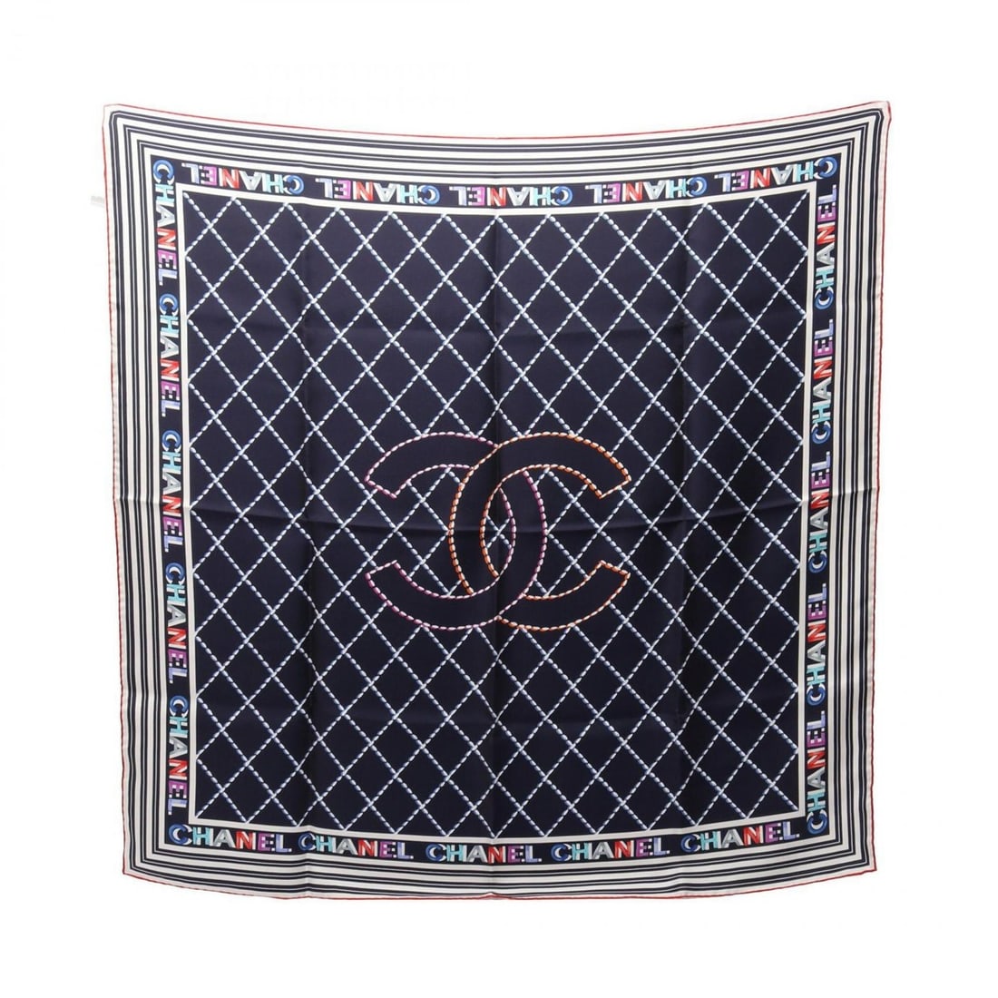 Chanel Coco Mark Scarf/Muffler, Silk, Women's, Navy/White/Multicolor: --- Catalog ---Category: SizeSize (LxW): 89cm x 89cm / 35.03'' x 35.03''Category: DesignType: ScarfColor: Multi-color, Navy, WhiteGender: WomenMaterial: Silk Category: GeneralBrand: Chanel--- Item Lis