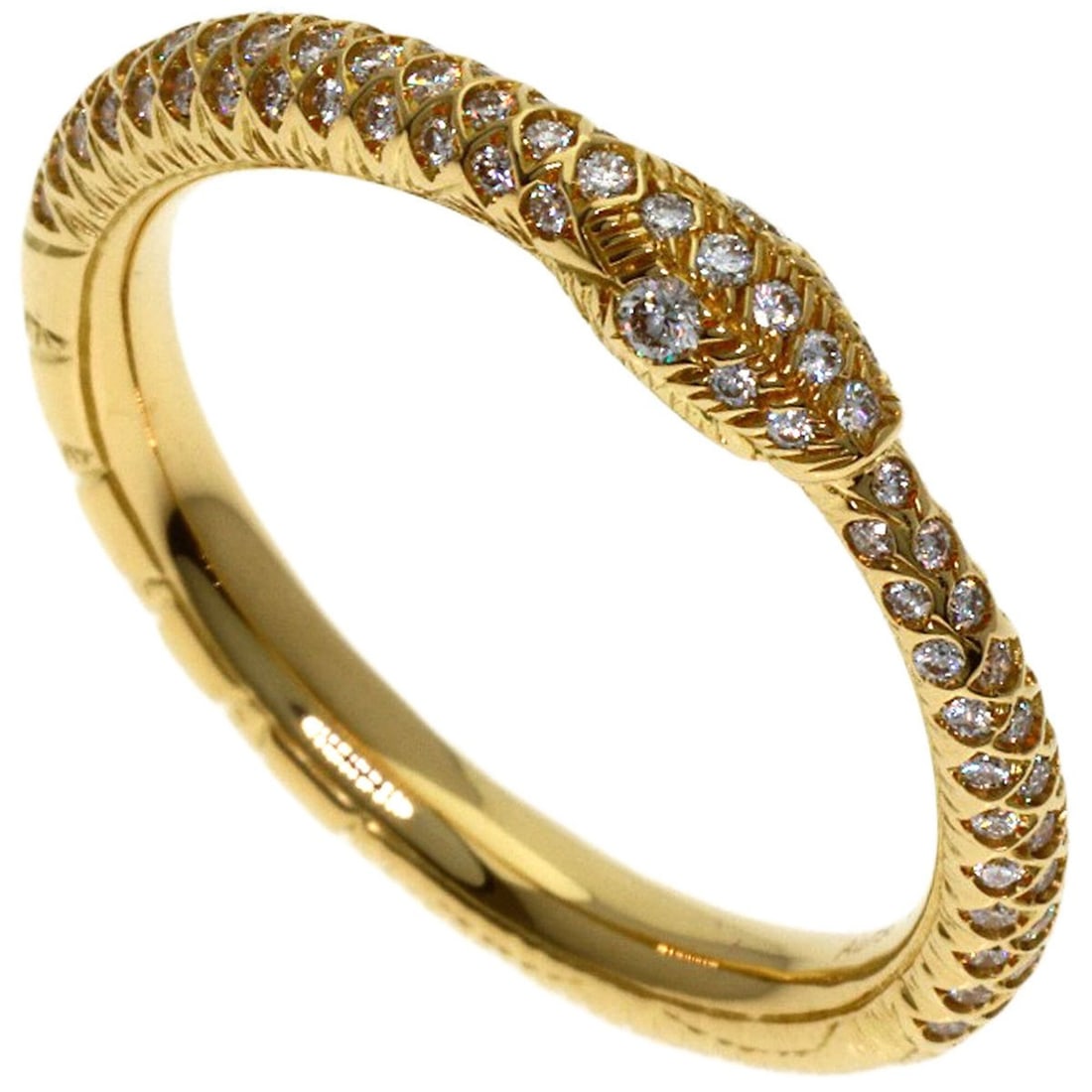 Gucci Ouroboros Half Diamond Ring #11, 18K Yellow Gold, Women's.: --- Catalog ---Category: SizeWidth: 2.5mm / 0.1''Weight: 3.3g / 0.11oz.JP Size: 11US Size: 6Category: DesignType: Band ringStone: DiamondGender: WomenMaterial: Yellow gold (18K)Category: GeneralBrand: