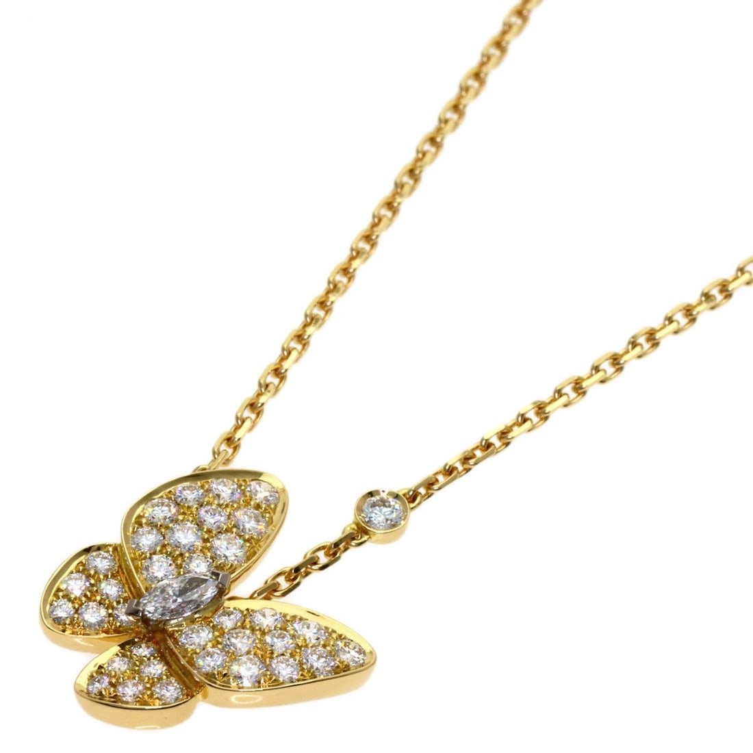 Van Cleef & Arpels de Papillon Diamond Necklace, 18K Yellow Gold, Women's: --- Catalog ---Category: SizeWidth: 1.4mm / 0.06''Weight: 6.2g / 0.21oz.Pendant Size: 15.3mm x 15.6mm / 0.6'' x 0.61''Neck Circumference: 41 cm / 16.14''Category: DesignStone: DiamondGender: WomenMate