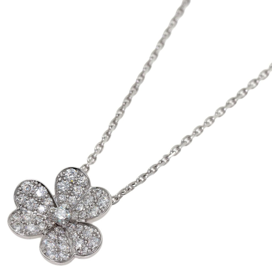 Van Cleef & Arpels Frivole Small Diamond Necklace, 18K White Gold, Women's: --- Catalog ---Category: SizeWidth: 1.4mm / 0.06''Weight: 6.1g / 0.21oz.Pendant Size: 14.5mm x 16mm / 0.57'' x 0.62''Neck Circumference: 43 cm / 16.92''Category: DesignStone: DiamondGender: WomenMater
