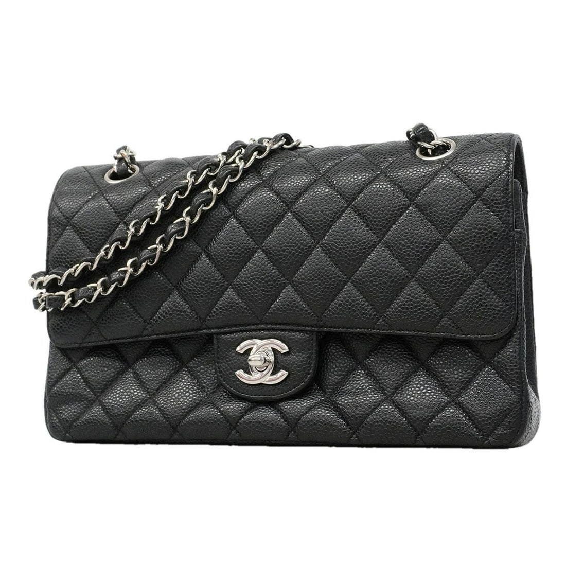 Chanel Matelassé Shoulder Bag, Double Flap, Chain, Caviar Leather, Black, Women's (1 of 11)