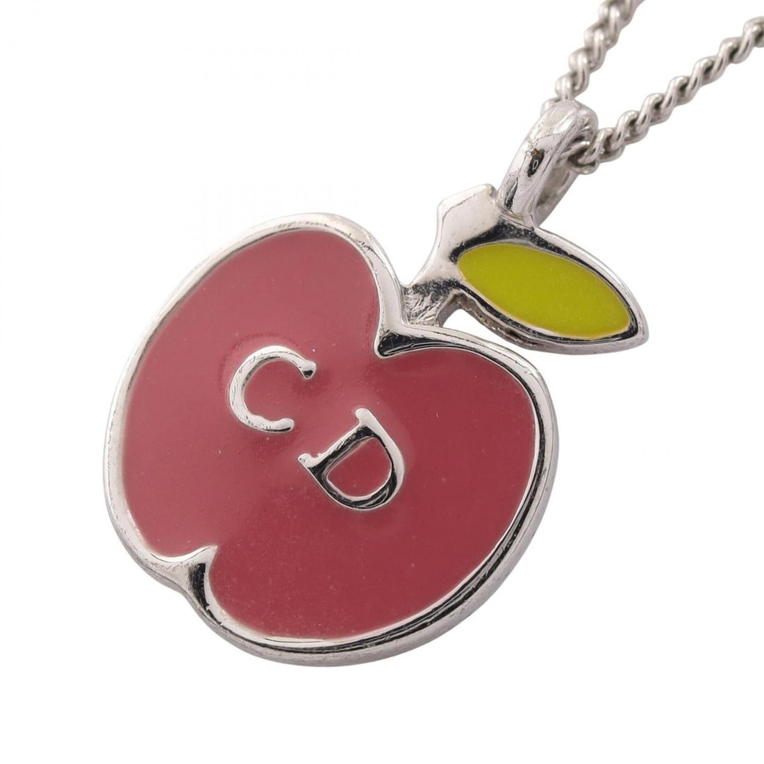 Christian Dior Dior CD Logo Apple Necklace, Metal Jewelry, Women's, Silver/Pink Tones: --- Catalog ---Category: SizePendant Size: 16mm x 13mm / 0.62'' x 0.51''Neck Circumference: 39.5 cm - 43.5 cm / 15.55'' - 17.12''Category: DesignColor: Pink, SilverGender: WomenMaterial: MetalNecklace