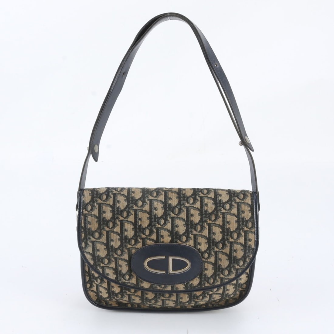 Christian Dior Trotter Leather 2-Way Shoulder Bag/Handbag for Women: --- Catalog ---Category: SizeSize (HxWxD): 17cm x 24cm x 7cm / 6.69'' x 9.44'' x 2.75''Category: DesignType: Handbag, Shoulder bagColor: Beige, NavyGender: WomenMaterial: Leather , Canvas Category: Ge