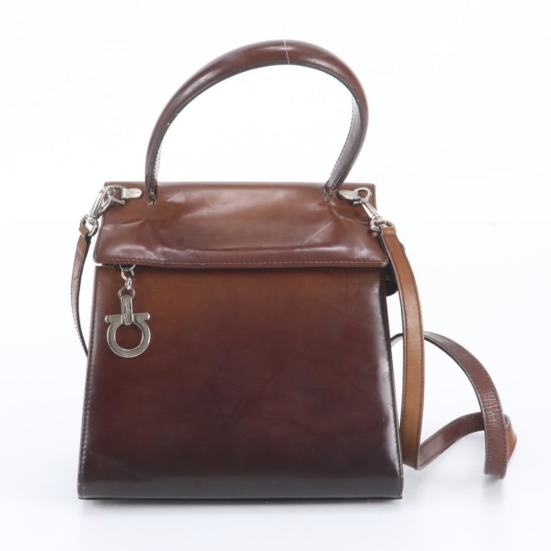 Salvatore Ferragamo Gancini Leather 2-Way Shoulder Bag/Handbag, Brown, Women's (1 of 9)