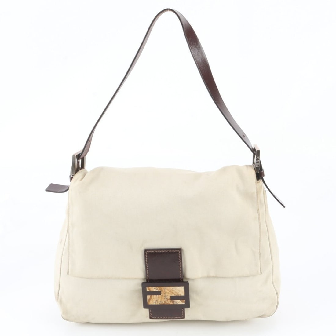 Fendi Mamma Bucket Baguette FF Hardware Leather Canvas Shoulder Bag Handbag for Women: --- Catalog ---Category: SizeSize (HxWxD): 23cm x 29cm x 12cm / 9.05'' x 11.41'' x 4.72''Category: DesignType: Handbag, Shoulder bagColor: Beige, BrownGender: WomenMaterial: Leather , Canvas Category: