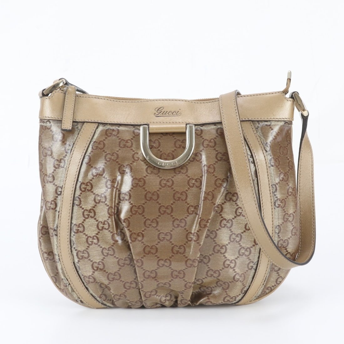 Gucci GG Crystal Abbey 203257 Leather Shoulder Bag Crossbody Brown Women's: --- Catalog ---Category: SizeSize (HxWxD): 25cm x 31cm x 4cm / 9.84'' x 12.2'' x 1.57''Category: DesignType: Crossbody bag, Shoulder bagColor: BrownGender: WomenMaterial: Leather , Coated canvas Categ