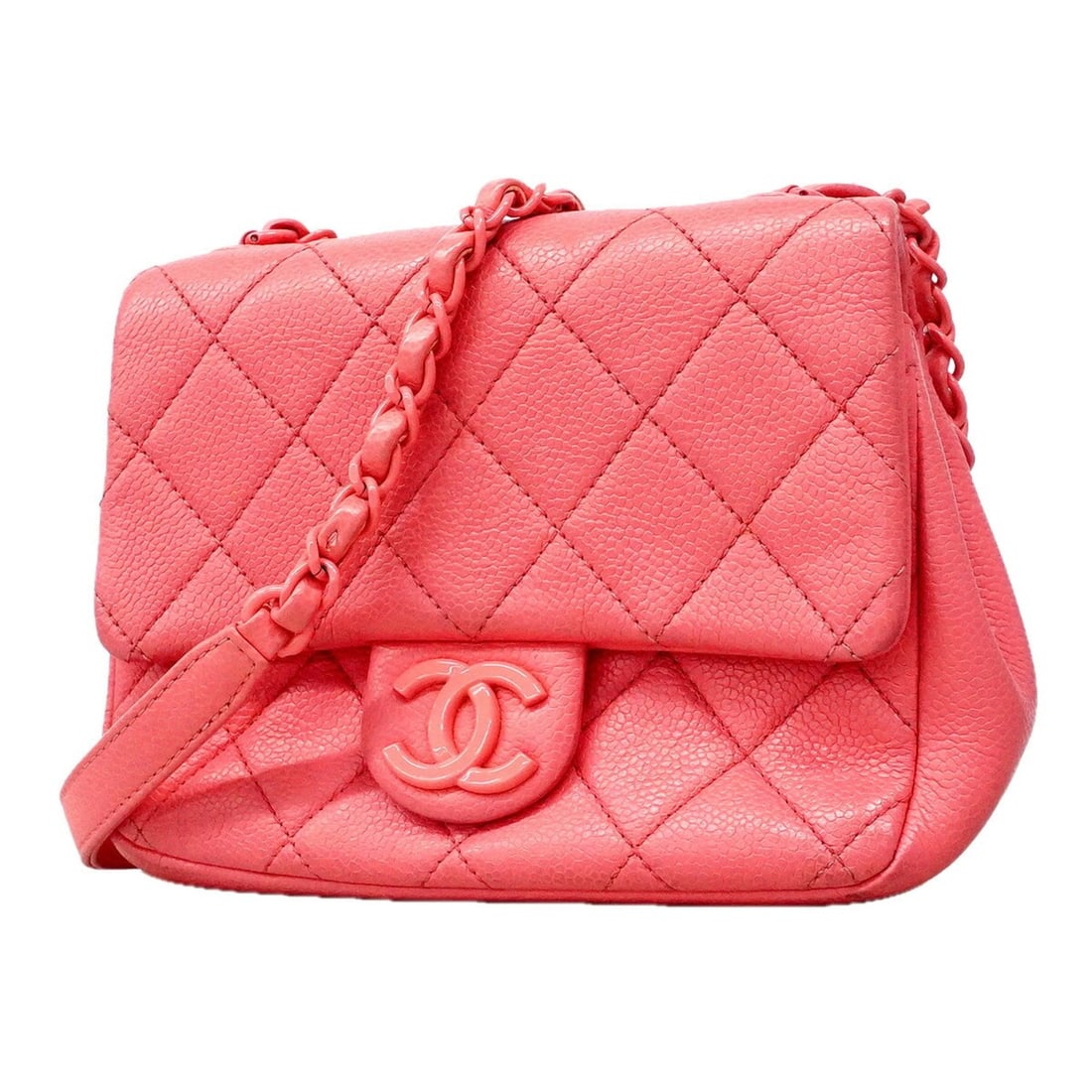 Chanel Mini Matelassé Chain Shoulder Bag, Caviar Leather, Pink, Women's: --- Catalog ---Category: SizeSize (HxWxD): 14cm x 18.5cm x 6cm / 5.51'' x 7.28'' x 2.36''Category: DesignType: Shoulder bagColor: PinkGender: WomenMaterial: Grained Calfskin Hardware Color: SilverCate