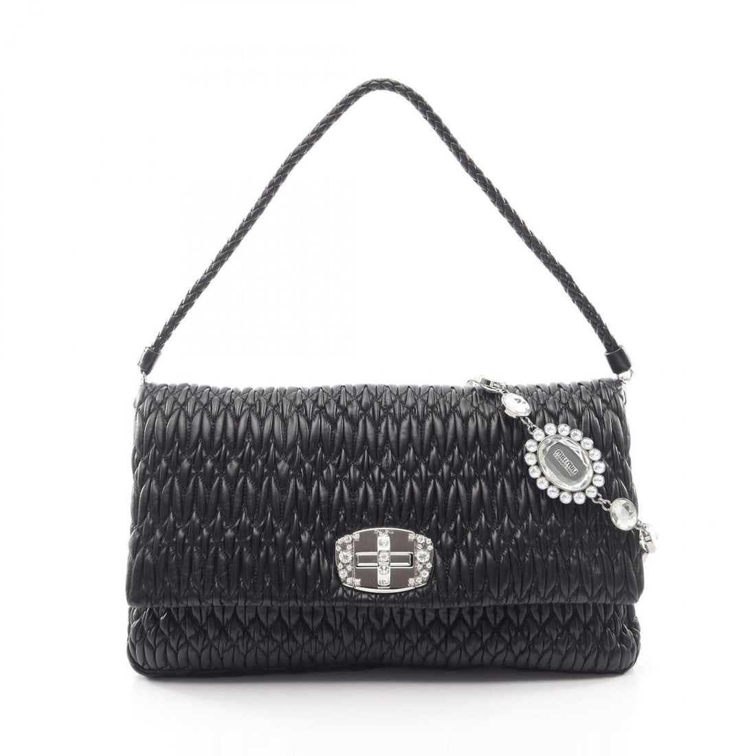 Miu Miu Miu NAPPA CRYSTAL Matelassé 2-Way Shoulder Bag/Handbag, Leather, Women's, Black (1 of 9)