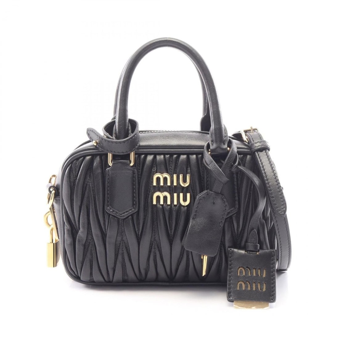 Miu Miu Miu MATELASSE 2-Way Handbag, Leather, Women's, Black, 5BB123 (1 of 10)