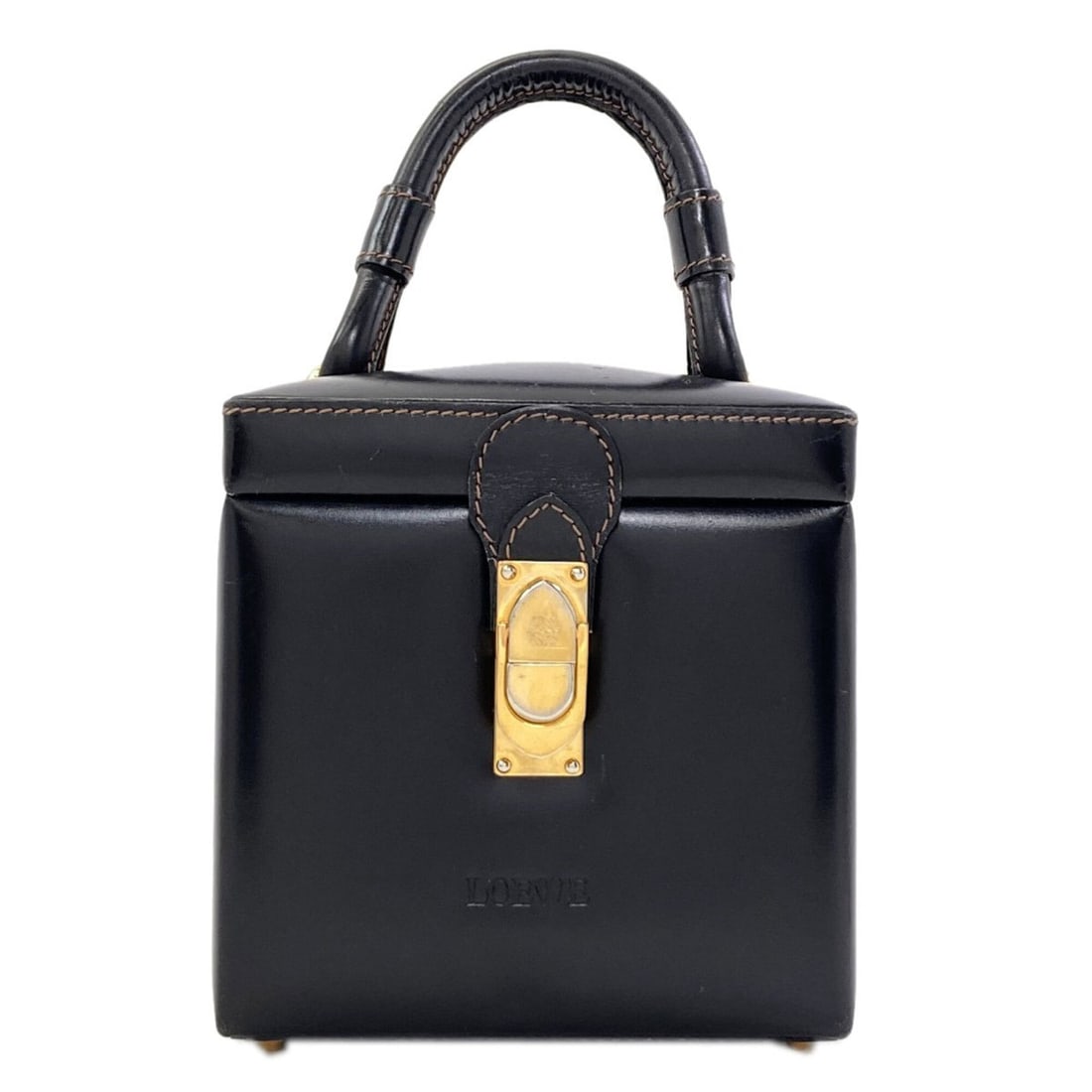 Loewe Vanity Handbag, Calfskin, Women's: --- Catalog ---Category: SizeSize (HxWxD): 14cm x 14cm x 14cm / 5.51'' x 5.51'' x 5.51''Category: DesignType: HandbagColor: BlackGender: WomenMaterial: Leather Category: GeneralBrand: Loewe--- Item Li