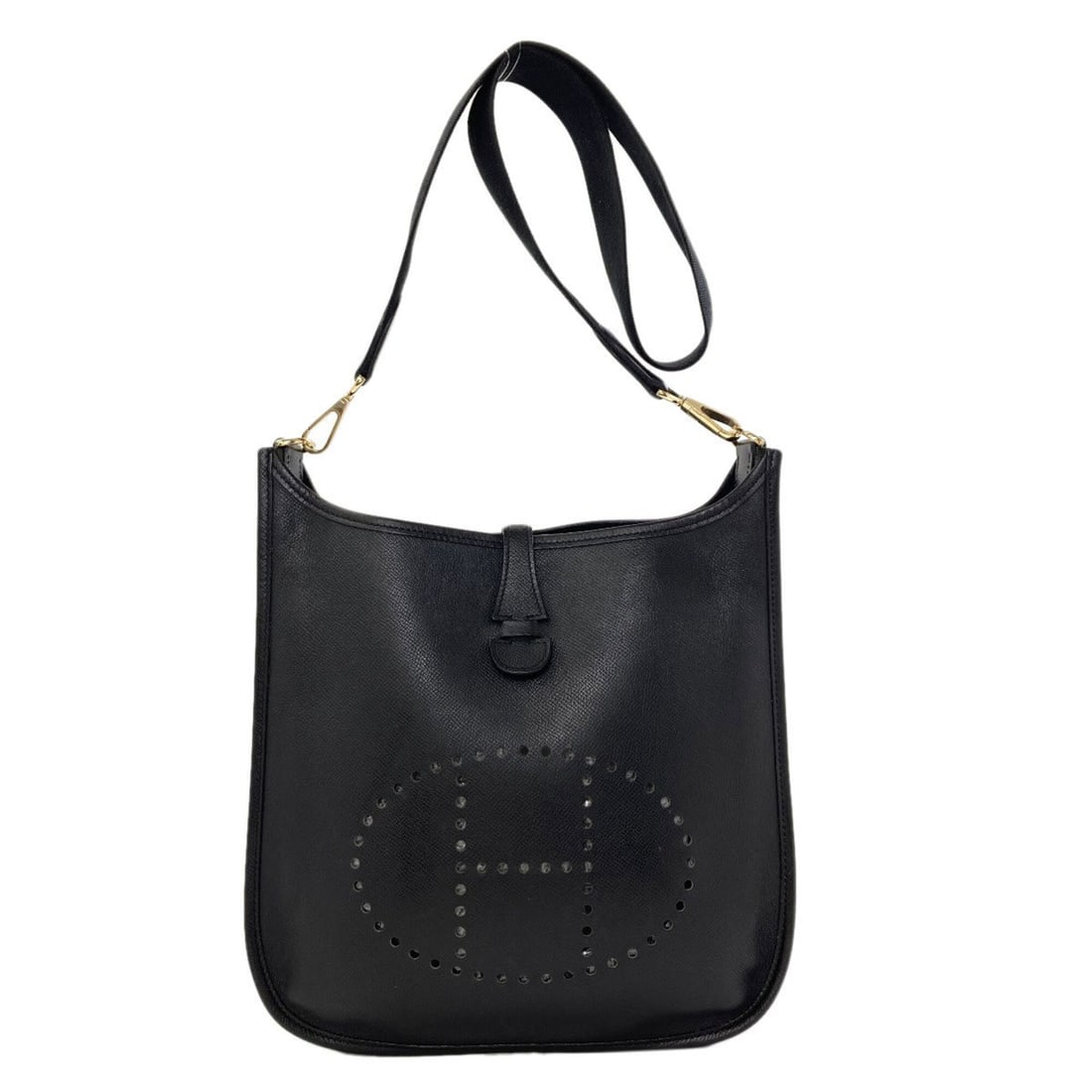 Hermes Evelyne 2 PM Shoulder Bag with Gold Hardware, Epsom Leather, Women's: --- Catalog ---Category: SizeSize (HxWxD): 28cm x 26cm x 7cm / 11.02'' x 10.23'' x 2.75''Category: DesignType: Shoulder bagColor: BlackGender: WomenMaterial: Epsom leather Category: GeneralBrand: Herm