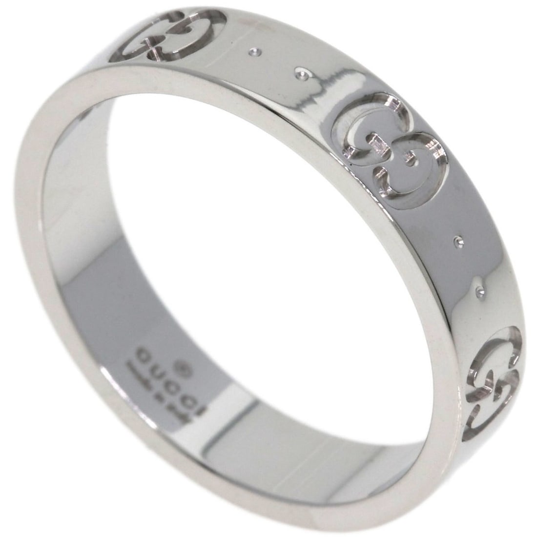 Gucci Icon #11 Ring - 18K White Gold Women's GUCCI: --- Catalog ---Category: SizeWidth: 4mm / 0.16''Weight: 3.8g / 0.13oz.JP Size: 11US Size: 6Category: DesignType: Band ringMetal: White GoldGender: WomenMetal Purity: 18KCategory: GeneralLine: IconBran