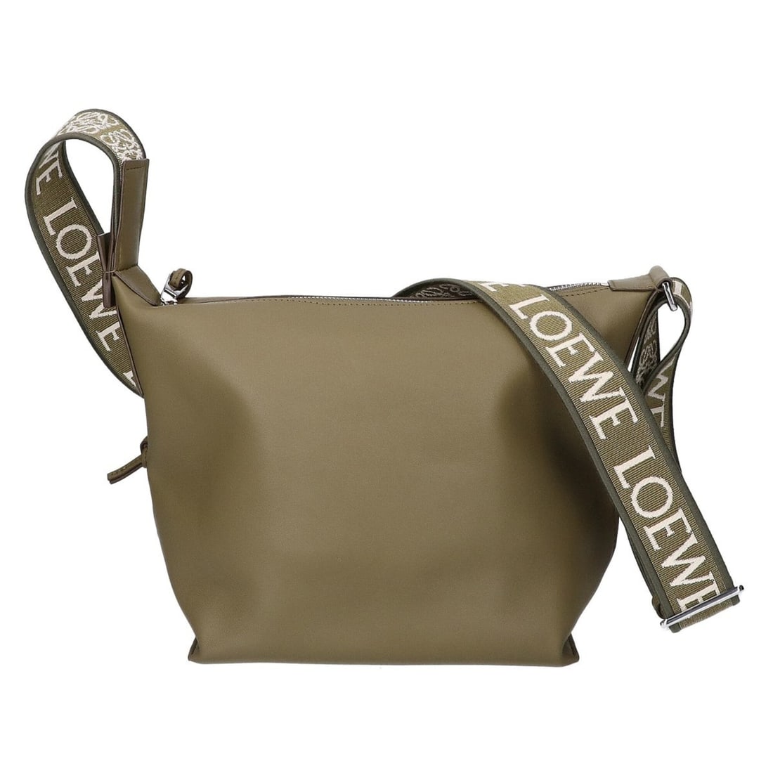 LOEWE CUBI Supple Smooth Calf & Jacquard Crossbody Bag, Small Shoulder Khaki Green, Silver Hardware,: --- Catalog ---Category: SizeSize (HxWxD): 22cm x 29.5cm x 10.5cm / 8.66'' x 11.61'' x 4.13''Category: DesignType: Crossbody bag, Shoulder bagColor: Green, KhakiGender: MenMaterial: Leather Hardware C