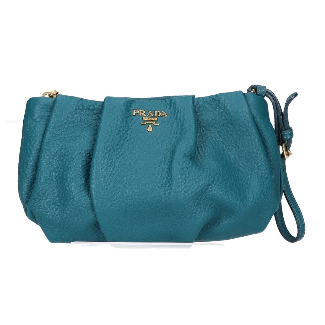 PRADA Prada Leather Gathered Pouch Turquoise Women's: --- Catalog ---Category: SizeSize (HxWxD): 14.5cm x 22cm x 3.5cm / 5.7'' x 8.66'' x 1.37''Category: DesignType: PouchColor: TurquoiseGender: WomenMaterial: Leather Category: GeneralBrand: Prada--- Ite