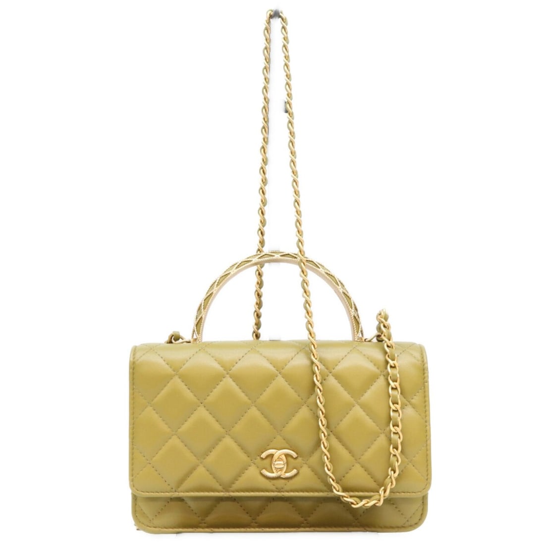 CHANEL Lambskin Matelassé Top Handle 2-Way Chain Shoulder Bag, Khaki, Gold Hardware, Women's: --- Catalog ---Category: SizeSize (HxWxD): 12cm x 19cm x 5cm / 4.72'' x 7.48'' x 1.96''Category: DesignType: Shoulder bagColor: KhakiGender: WomenMaterial: Leather Hardware Color: GoldLeather/Fur Type