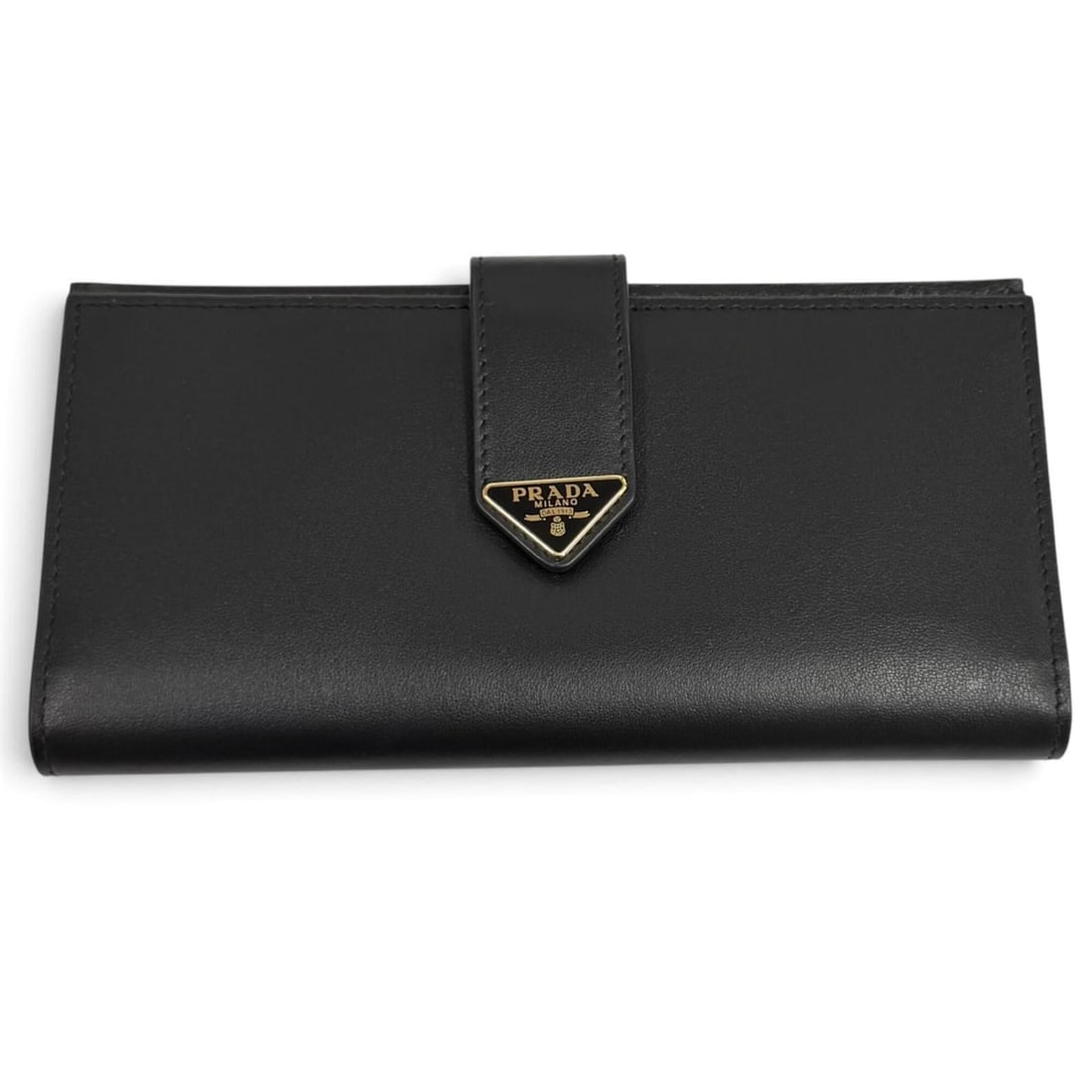 PRADA 1MV025 Triangle Logo City Calf Tab Long Wallet, Black, Made in Italy, Women's, with Box. (1 of 10)