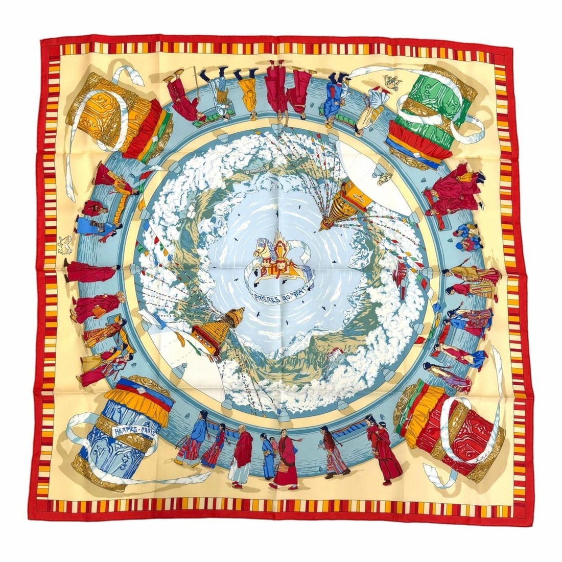 HERMES PRIERES AU VENT (Prayers in the Wind) 100% Silk Carre 90 Scarf/Muffler, Red/Multicolor, Made: --- Catalog ---Category: SizeSize (LxW): 89cm x 88cm / 35.03'' x 34.64''Category: DesignType: ScarfColor: Multi-color, Red colorGender: WomenMaterial: Silk Category: GeneralBrand: HermesCountry of Ori