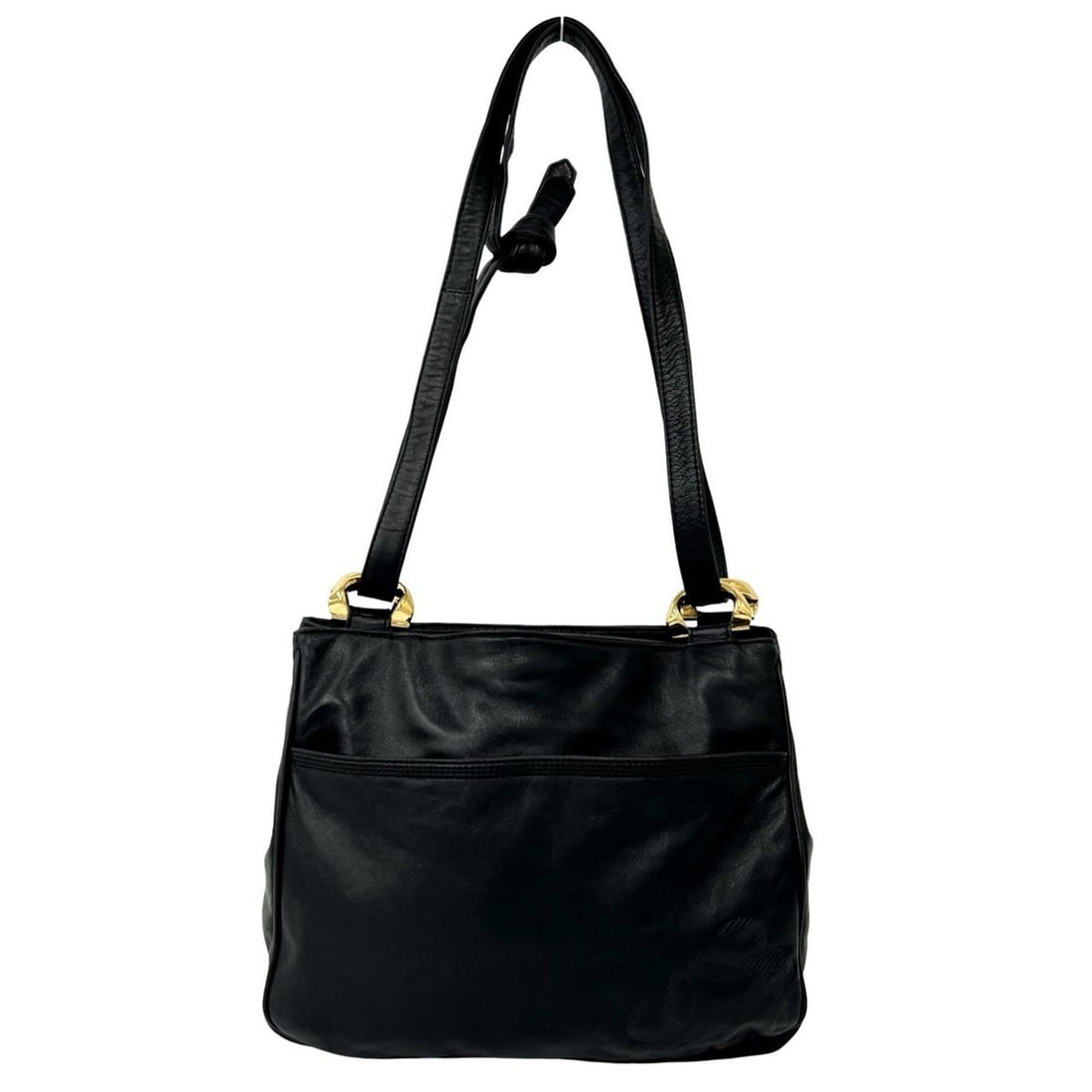 LOEWE Vintage Anagram Logo Nappa Leather Shoulder Bag/Semi-Shoulder Bag/Tote Bag, Black 82703 (1 of 13)