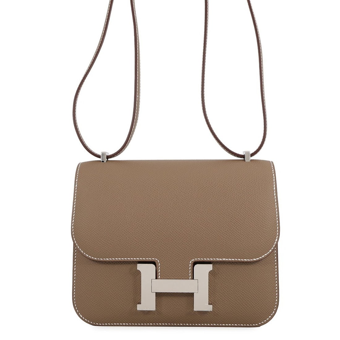 Hermes Constance 3 Mini Shoulder Bag, Etoupe Epsom Leather, G Stamp, HERMES Constance, Handbag,: --- Catalog ---Category: SizeSize (HxWxD): 15cm x 18.5cm x 5cm / 5.9'' x 7.28'' x 1.96''Category: DesignType: Shoulder bagColor: Etoupe grayGender: WomenMaterial: Epsom leather Category: GeneralBrand: