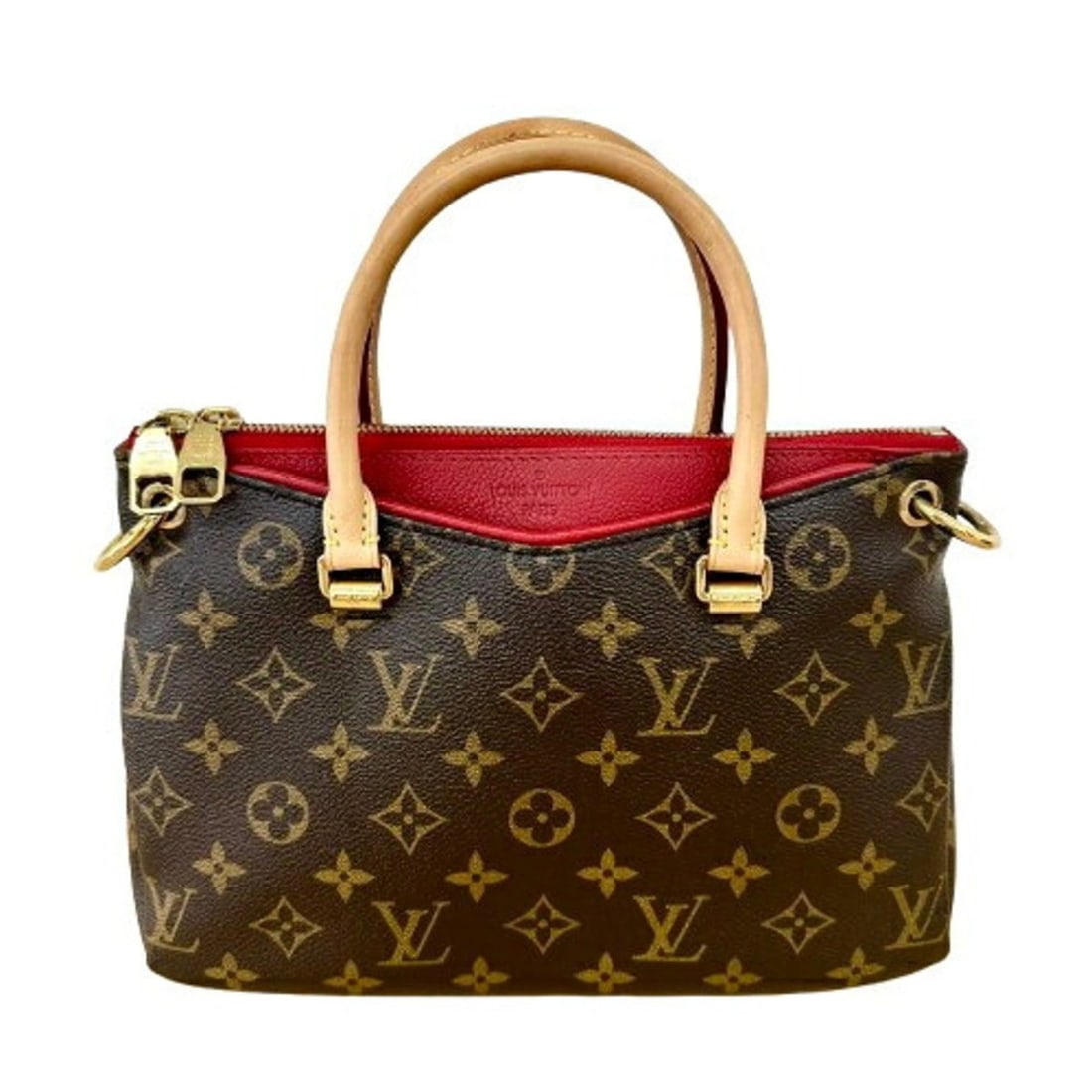Louis Vuitton Monogram Pallas BB M41241 Leather Handbag for Women: --- Catalog ---Category: SizeSize (HxWxD): 18cm x 26cm x 9cm / 7.08'' x 10.23'' x 3.54''Category: DesignType: HandbagColor: Brown, Red colorGender: WomenMaterial: Leather Category: GeneralLine: