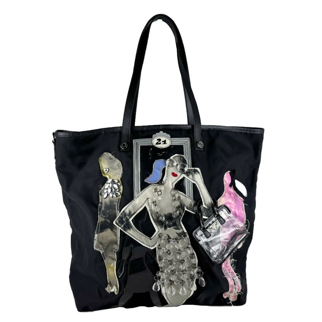 Prada PRADA Tote Bag Shoulder Nylon Black Multicolor Women's z10910: --- Catalog ---Category: SizeSize (HxWxD): 38cm x 36cm x 11cm / 14.96'' x 14.17'' x 4.33''Category: DesignType: Shoulder bag, Tote bagColor: Black, Multi-colorGender: WomenMaterial: Nylon Category: Ge