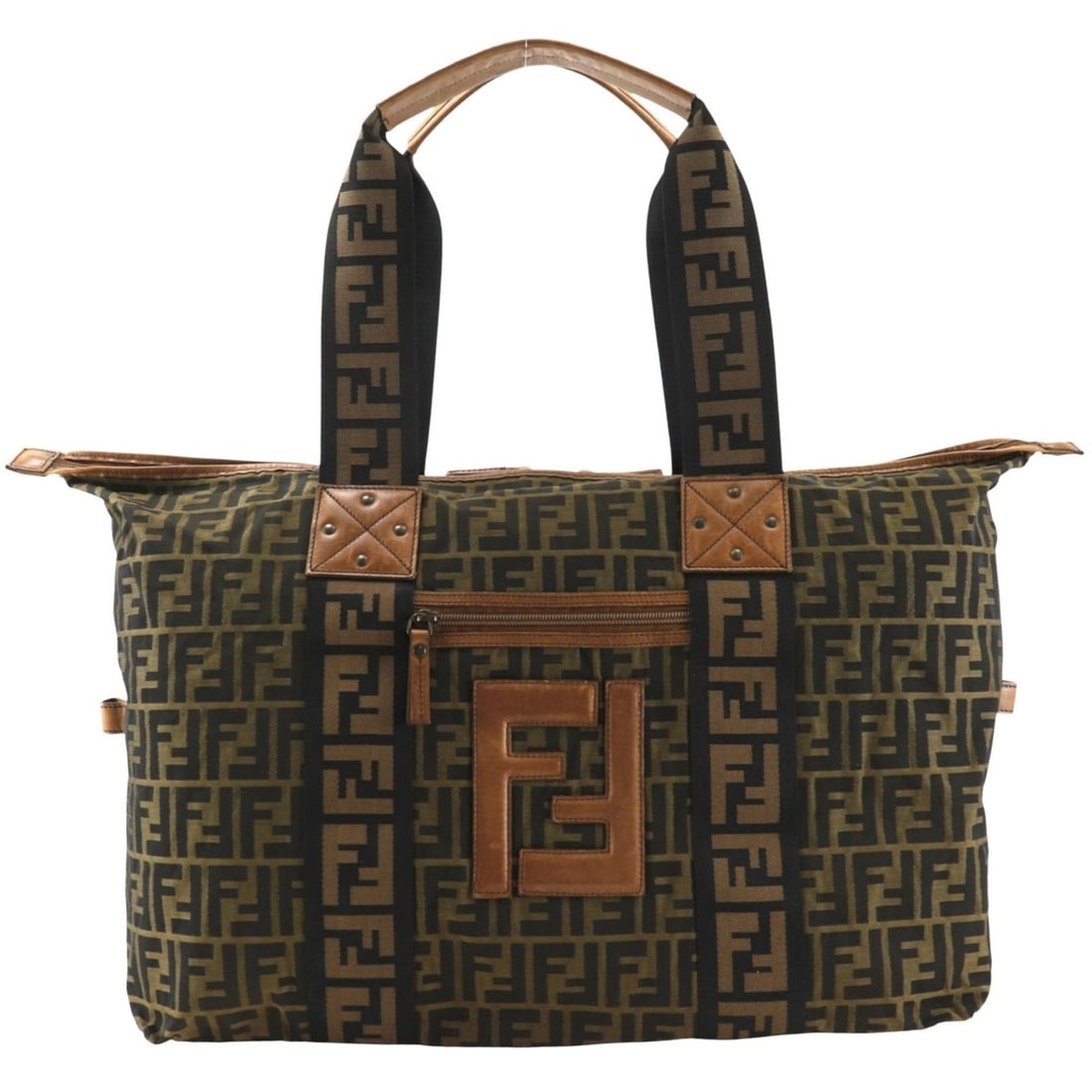 Fendi Zucca Boston Bag 7V5071 Nylon Canvas Brown A4 Double Zipper Unisex (1 of 19)