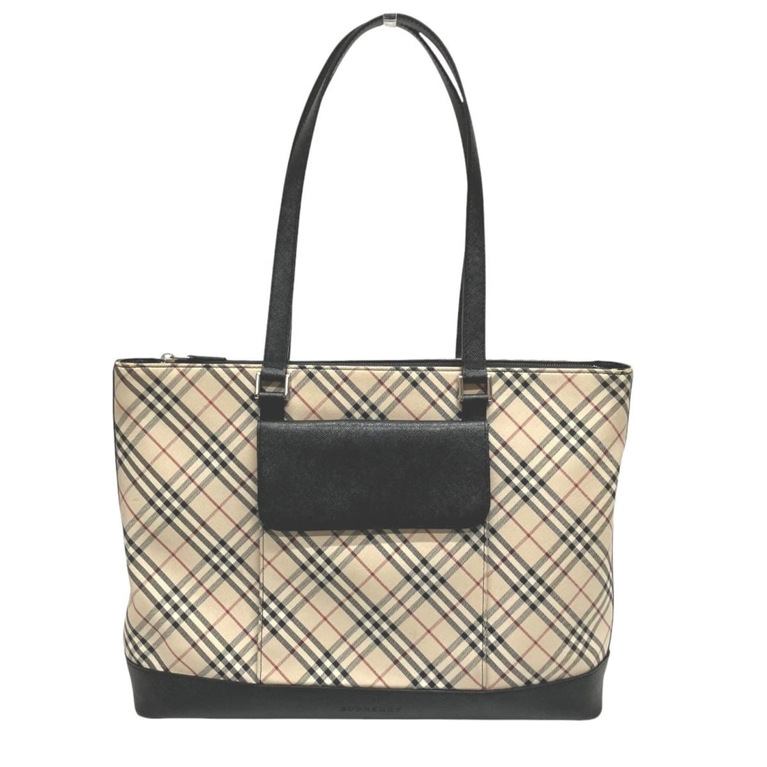Burberry business bag, Nova Check pattern, leather and canvas.: --- Catalog ---Category: SizeSize (HxWxD): 27cm x 39cm x 9cm / 10.62'' x 15.35'' x 3.54''Handle Length: 59cm / 23.22''Category: DesignType: Tote bagColor: Beige, BlackGender: WomenClosure: ZipperMater