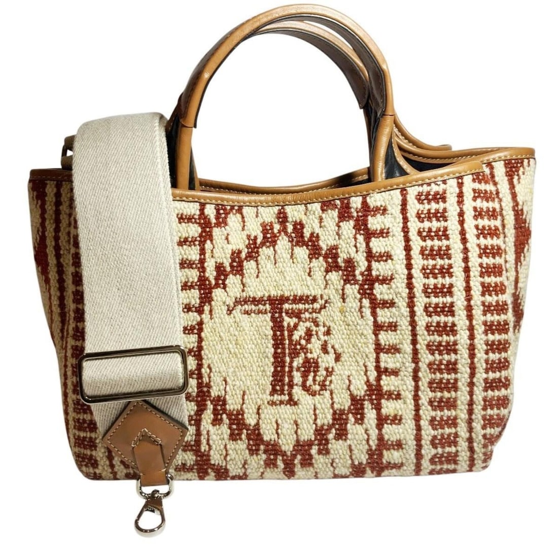 Tod's handbag, canvas and leather.: --- Catalog ---Category: SizeSize (HxWxD): 18cm x 34cm x 17cm / 7.08'' x 13.38'' x 6.69''Category: DesignType: HandbagColor: BeigeGender: WomenMaterial: Canvas , Leather Category: GeneralBrand: