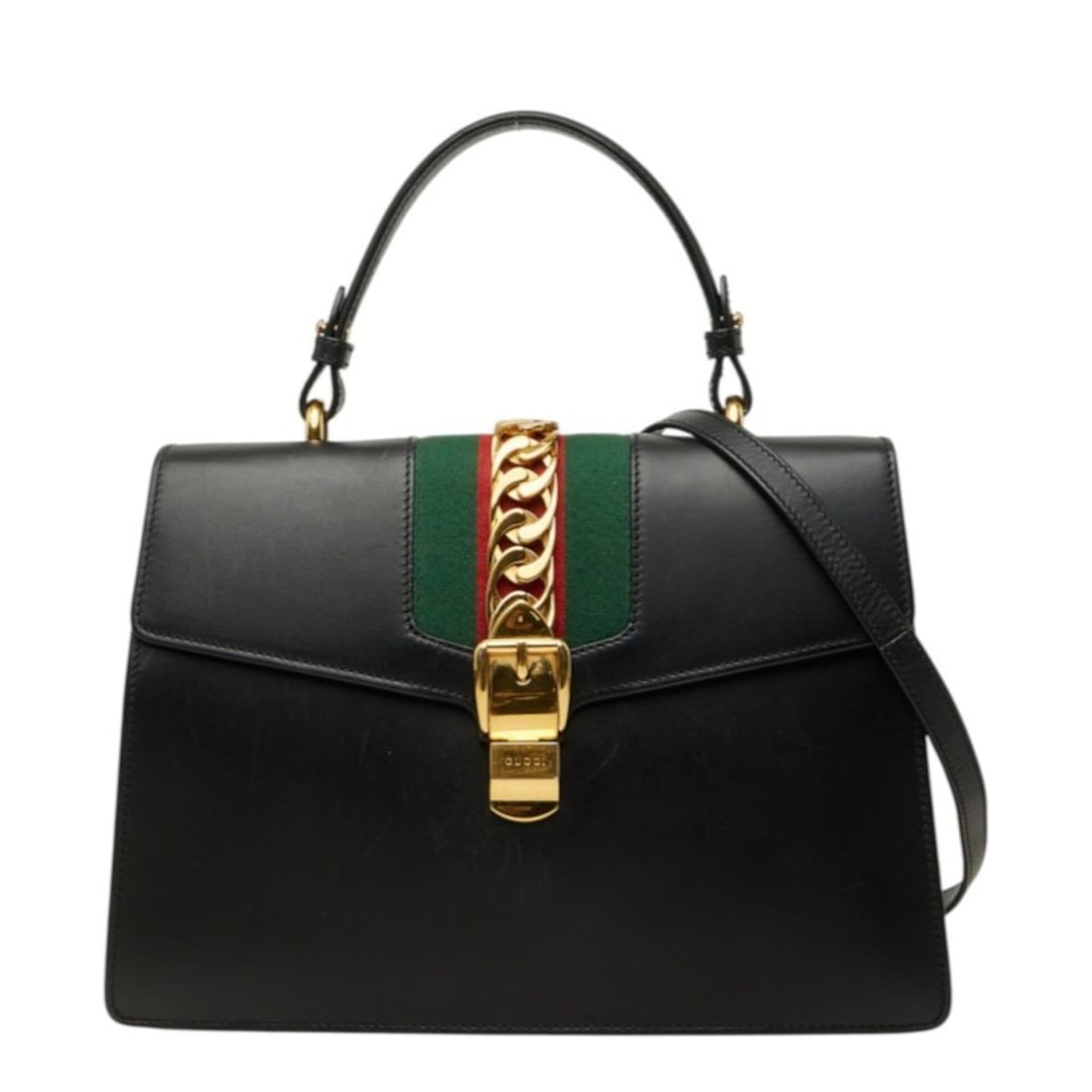 Gucci Sherry Line Sylvie Handbag Shoulder Bag 2WAY 431665 Black Leather Women's GUCCI (1 of 11)