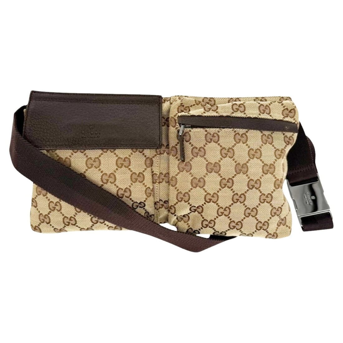 GUCCI GG Canvas Waist Bag/Body Bag 28566 Beige x Dark Brown (Men's/Women's): --- Catalog ---Category: SizeSize (HxWxD): 16.5cm x 30cm x 2.5cm / 6.49'' x 11.81'' x 0.98''Strap Length: 85cm / 33.46''Category: DesignType: Fanny packColor: Beige, Dark brownGender: Men,WomenMateria