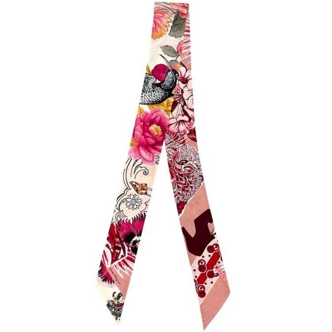 Salvatore Ferragamo Ribbon Scarf/Muffler/Bandeau - 100% Silk Red Women's: --- Catalog ---Category: SizeSize (LxW): 1.42m x 7cm / 55.9'' x 2.75''Category: DesignType: ScarfColor: Pink, Red colorGender: WomenMaterial: Silk Category: GeneralBrand: Salvatore FerragamoCountry