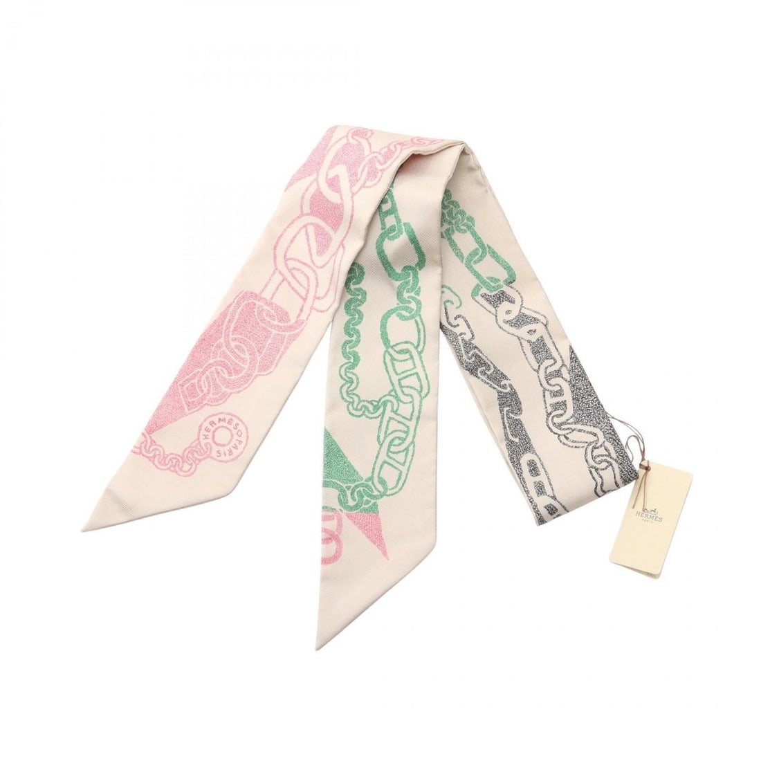Hermes Twilly Boucles et Maillons Scarf Muffler Silk Women's Beige Multicolor: --- Catalog ---Category: SizeSize (LxW): 85cm x 5cm / 33.46'' x 1.96''Category: DesignType: ScarfColor: Beige, Multi-colorGender: WomenMaterial: Silk Category: GeneralBrand: Hermes--- Item List ---Sec