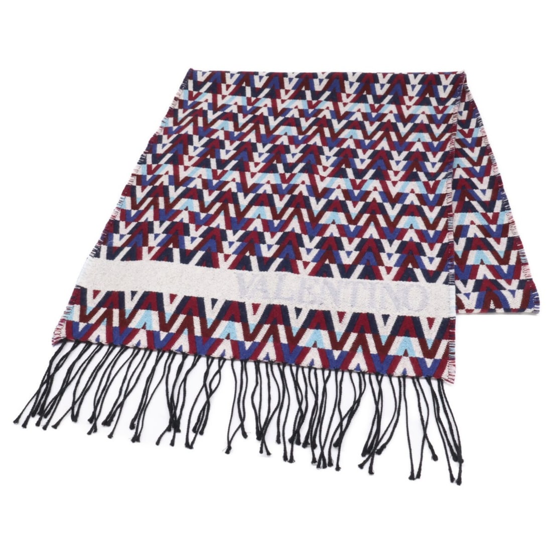 VALENTINO XY2ER033WXV V-logo pattern wool silk fringe stole/scarf 35cm x 180cm multicolor women's (1 of 20)