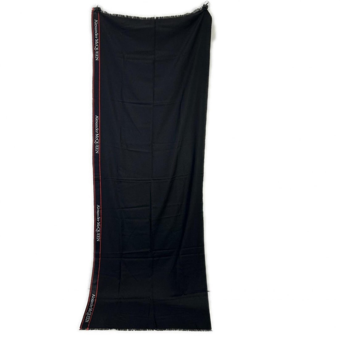 ALEXANDER McQUEEN Black Jacquard Logo Selvedge Scarf/Stole/Muffler - Fashion Accessory (1 of 18)