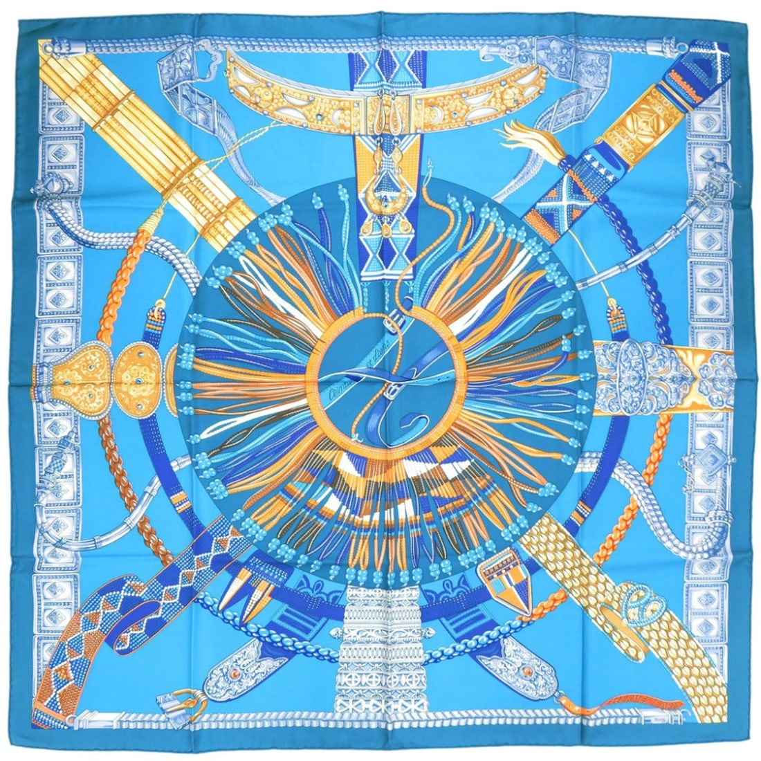 Hermes Carre 90 Ceintures et Liens Silk Blue Scarf Muffler 0477HERMES (1 of 11)