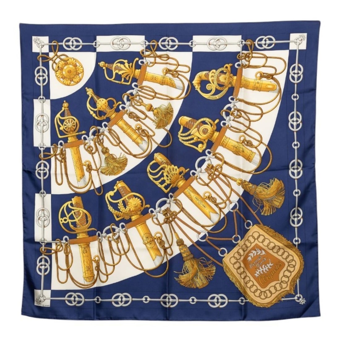 Hermes Carre 90 CLIQUETIS scarf/muffler, large size, navy/multicolor silk, women's.: --- Catalog ---Category: SizeSize (LxW): 89cm x 89cm / 35.03'' x 35.03''Category: DesignType: ScarfColor: Multi-color, NavyGender: WomenMaterial: Silk Category: GeneralBrand: Hermes--- Item List ---Se